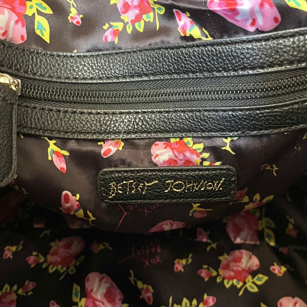 Betsey Johnson Blue Bow Faux Leather Floral Stripe Dome Satchel Bag Handbag FLAW - Picture 5 of 13